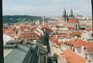 Prague, Czech Republic (1998) | Looking at the Hussite church in the old town of Prague from a distance. I don't recall exactly where I stand, but it looks like I must be on the top of another church or some clock tower.