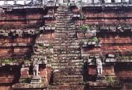Angkor Wat, Cambodia (2001) | Some steps structure in Angkor Wat, Cambodia. The color of the stones, the mixture of the green, the red, and the white. It just looks very beautiful to me. I wished I had a better camera back then. My travel companion on this trip was Leo from Germany.
