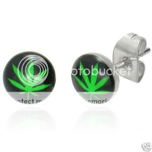 NEW 7mm Stainless Steel Cannabis/Weed Stud Earrings